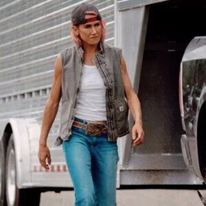 CARHARTT Gray sandstone Vest YELLOWSTONE Teeter! SHERPA Lined L 12-14